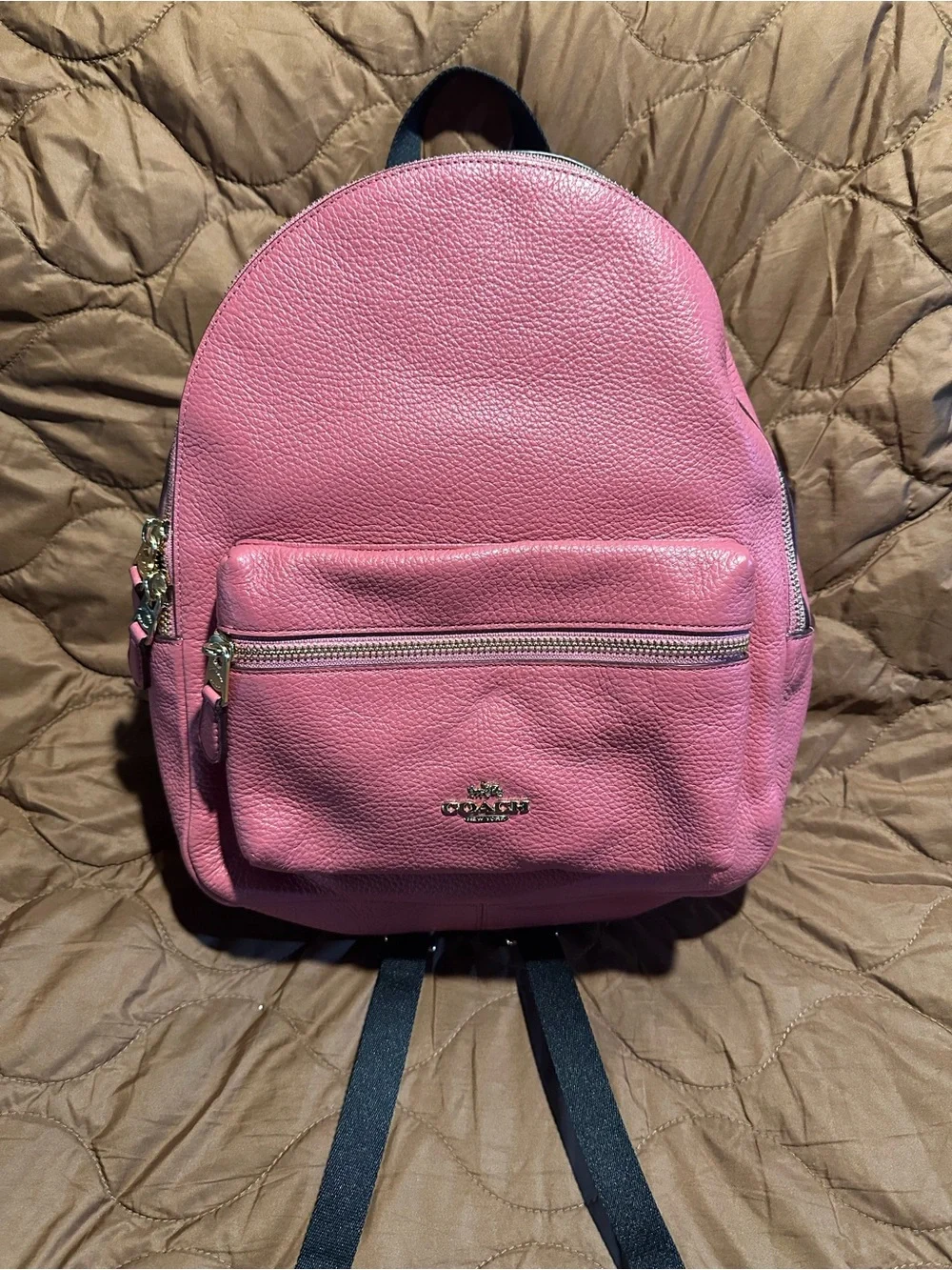 Coach Pink Pebbled Leather Small Backpack with Gold Hardware